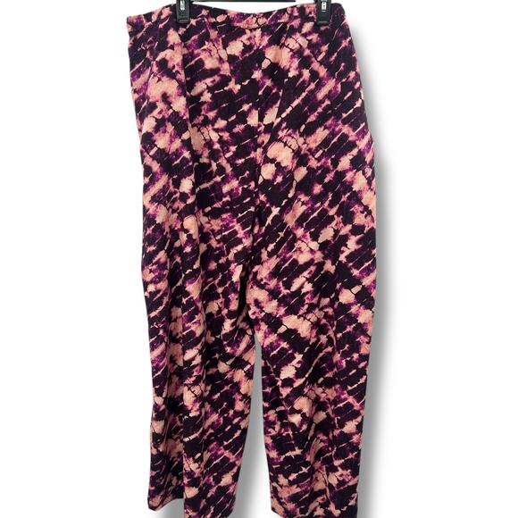 NEW Purple Printed Wide Leg Pants Plus size 2X Cotton Linen Summer Lounge Beach - Picture 7 of 11